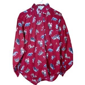 Vintage 80s 90s PUNCH Red Animal Print Cotton Shirt Women's Medium Made in Nepal